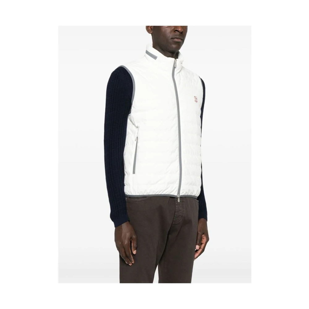 BRUNELLO CUCINELLI Mouwloos Met Capuchon Rits Buitenkleding Vest White Heren