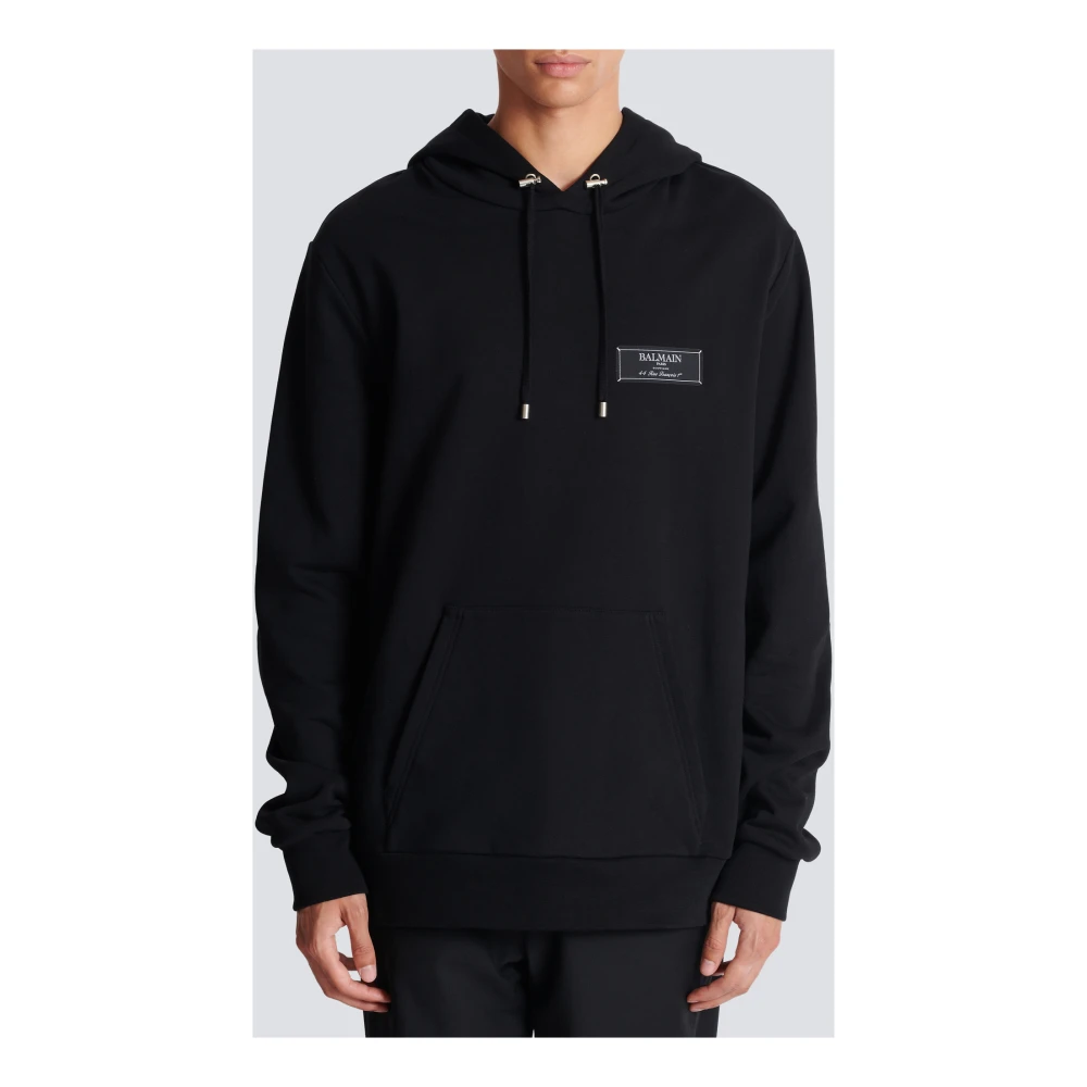 Balmain label hoodie Black Heren