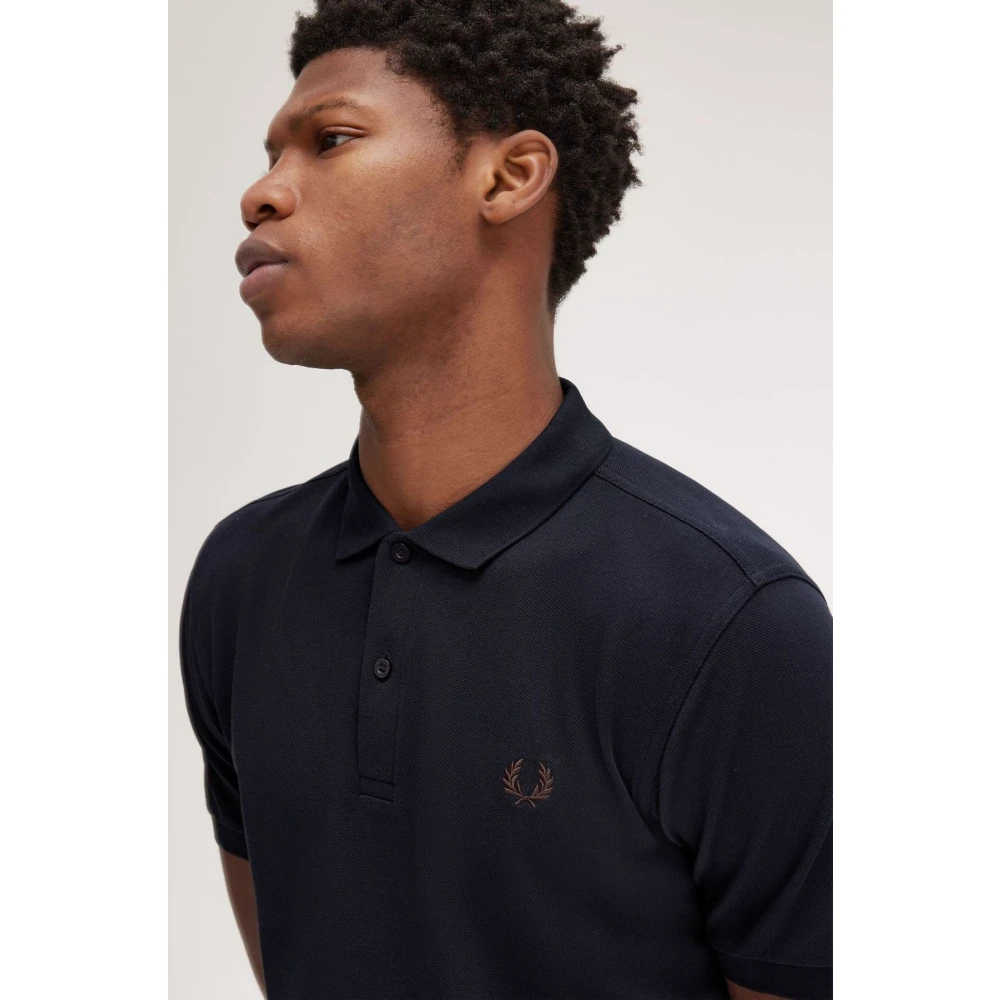 Fred Perry Blauw Logo Bruin Poloshirt Blue Heren