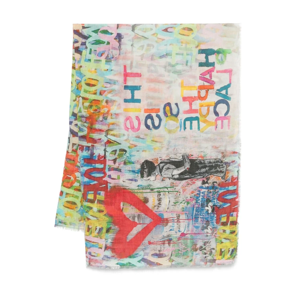 Faliero Sarti Graffiti Print Raffelrand Sjaal Multicolor Dames
