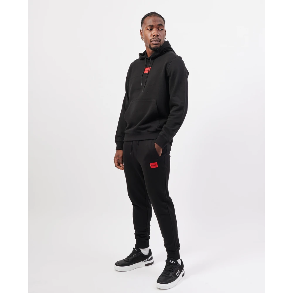 Hugo Boss Zwarte French Terry hoodie met rode logopatch Black Heren