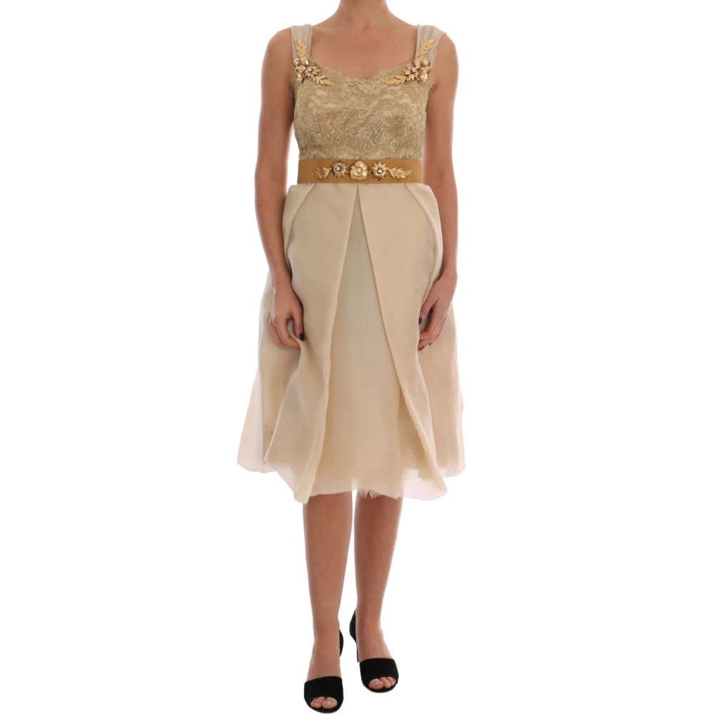 Dolce & Gabbana Women's Yellow Gold Silk Crystal Embellished Dress - Midi Dresses - L - Dresses
