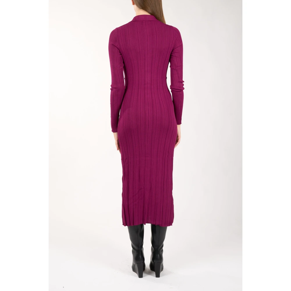 Twinset Geribbelde gebreide midi-jurk met V-hals Purple Dames