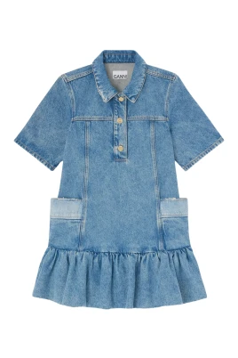 Patchwork Denim Peplum Mini Klänning
