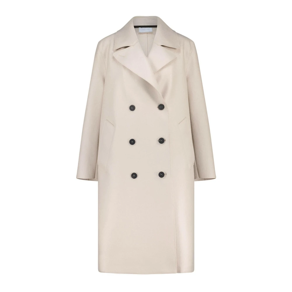 Harris Wharf London Wollen Jas Losse Pasvorm Dubbelrij Italië Beige Dames