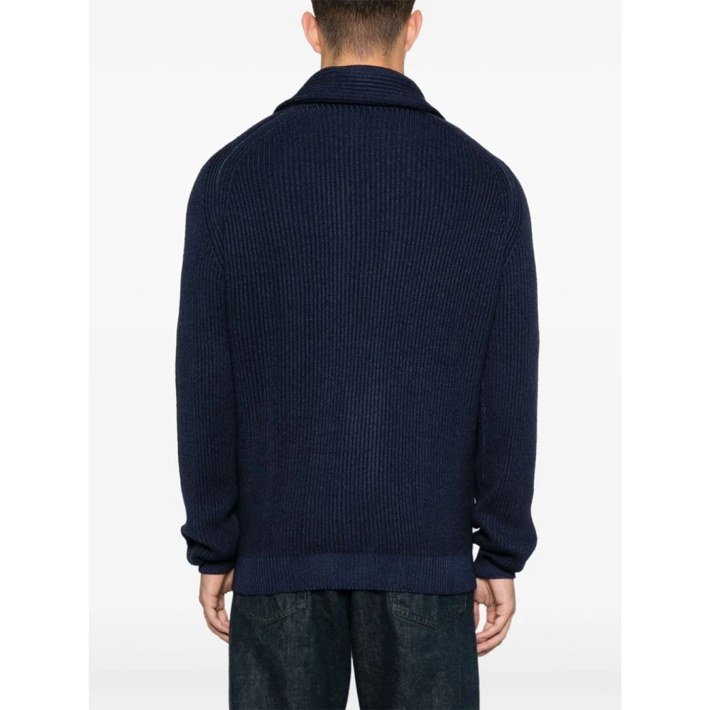 Fedeli Gebreide Engelse Rib Cardigan Sweaters Blue Heren