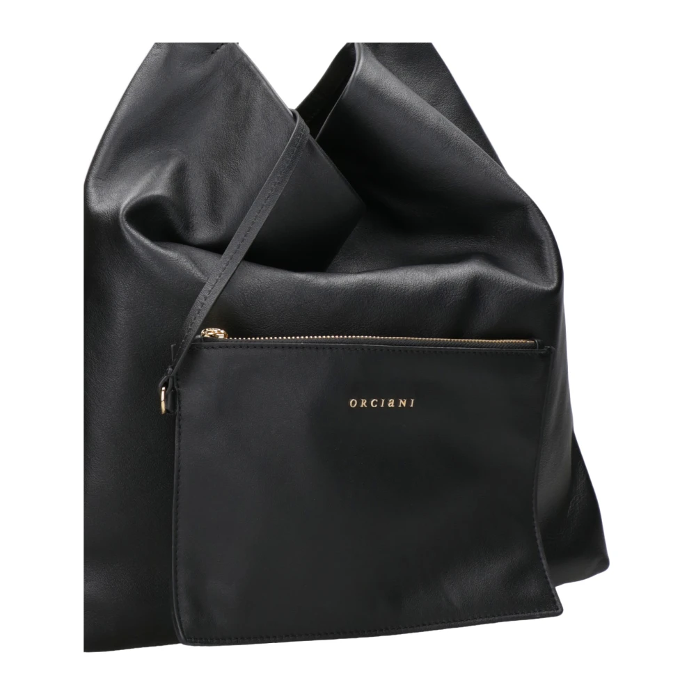 Orciani Zwarte Nappa Schoudertas met Metalen Handvat Black Dames