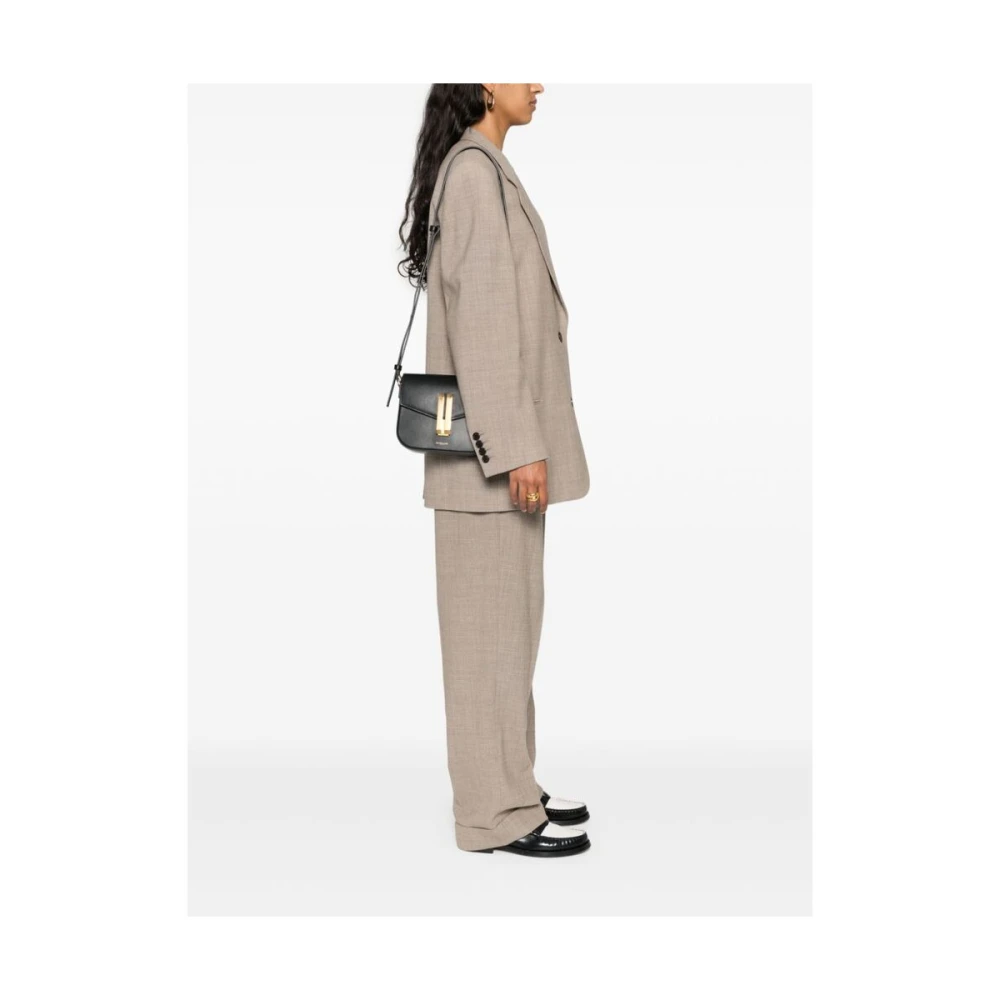 DeMellier Zwarte leren schoudertas met goudkleurige hardware Black Dames