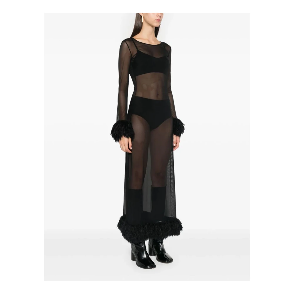 Marine Serre Zwarte Mesh Maxi Jurk Franjekant Black Dames