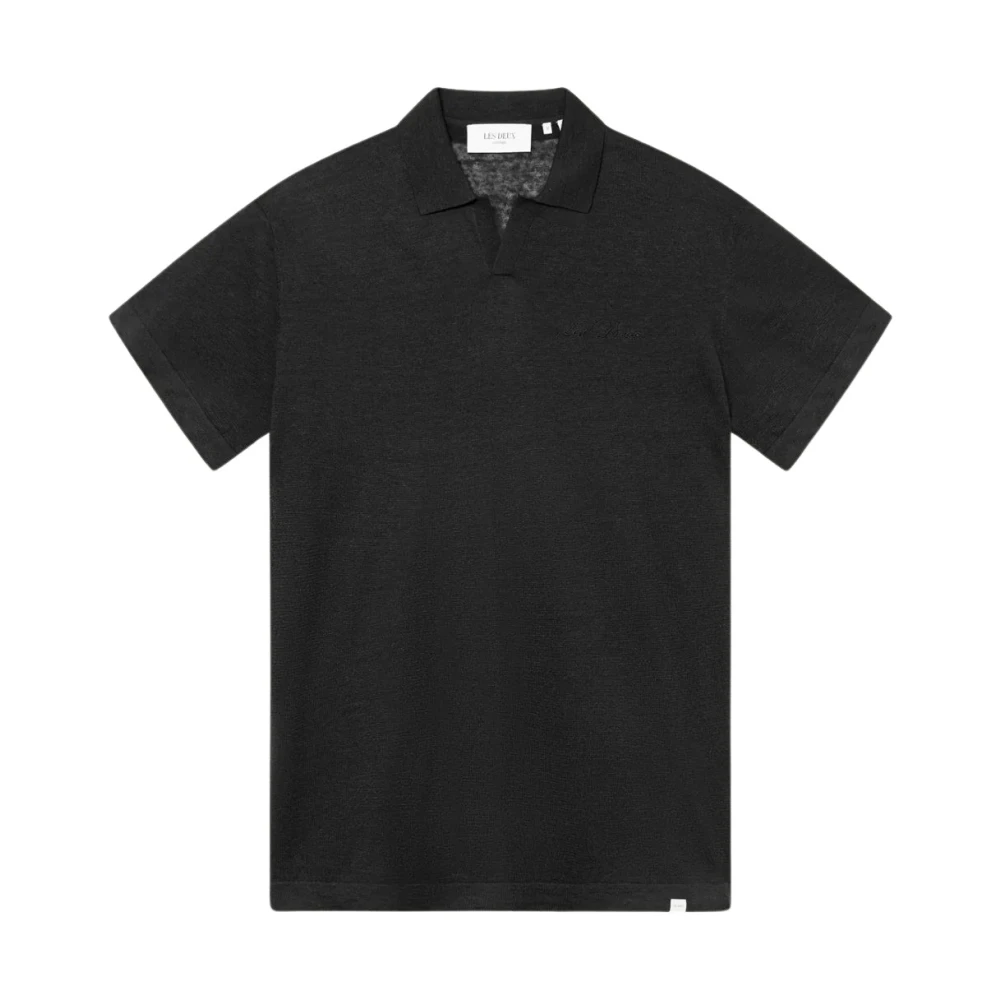 Les Deux Linne Bomull Polo Stickad Black, Herr