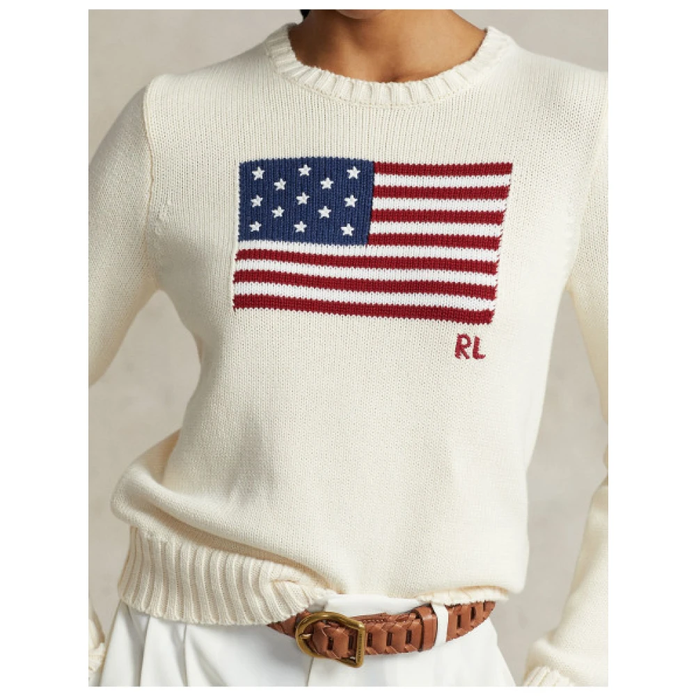 Polo Ralph Lauren Katoenen trui met Amerikaanse vlag Beige Dames