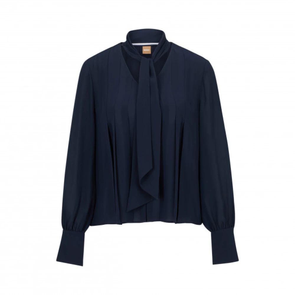 Hugo Boss Moderne blouse met lange mouwen en geplooide details Blue Dames