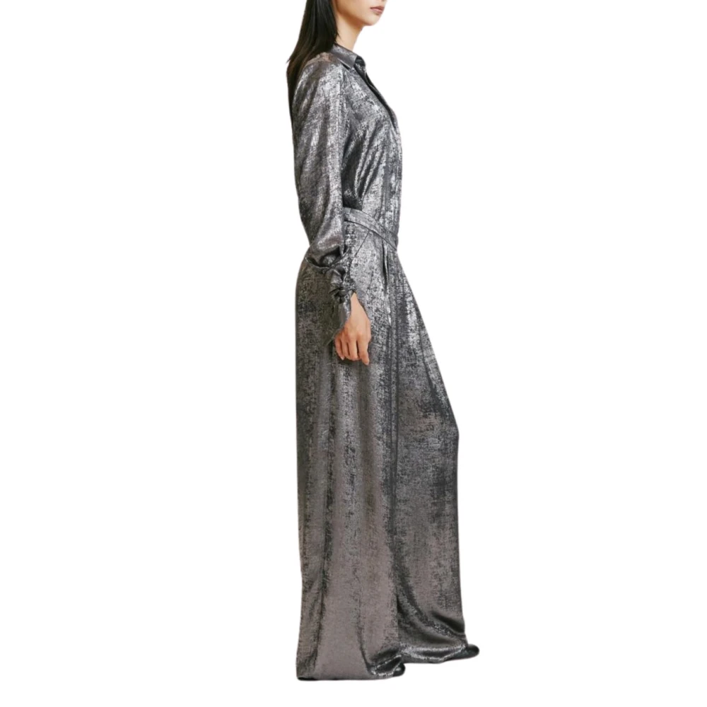 Momoni Broek van Vloeibaar Gelamineerd Materiaal met Rok Effect Gray Dames
