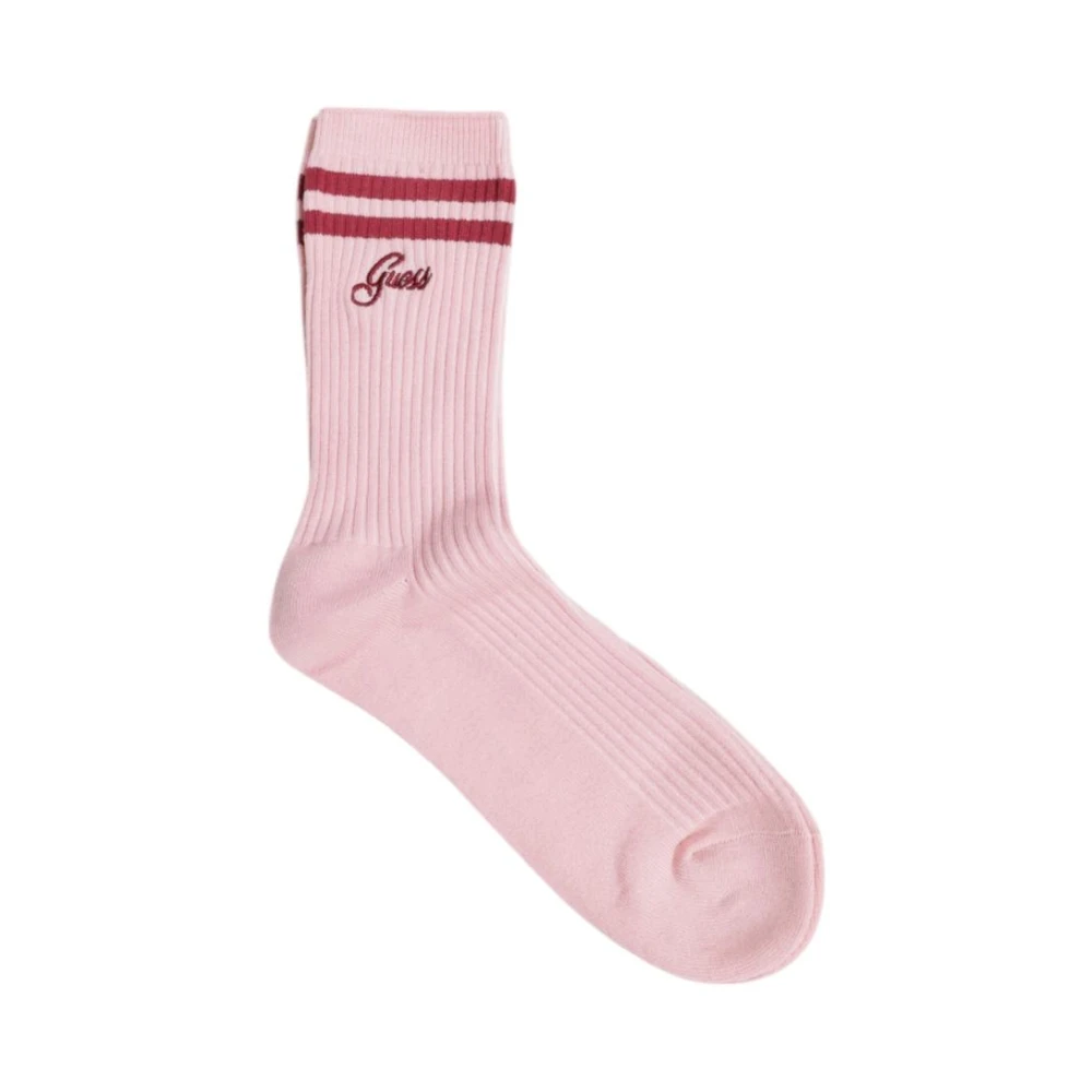 Guess Women's Pink Ribbed Crew Socks