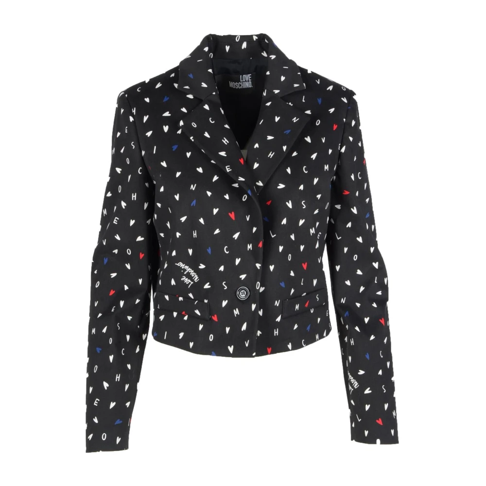 Love Moschino Women's Black Blazers, Xs, Heart Print Blazer