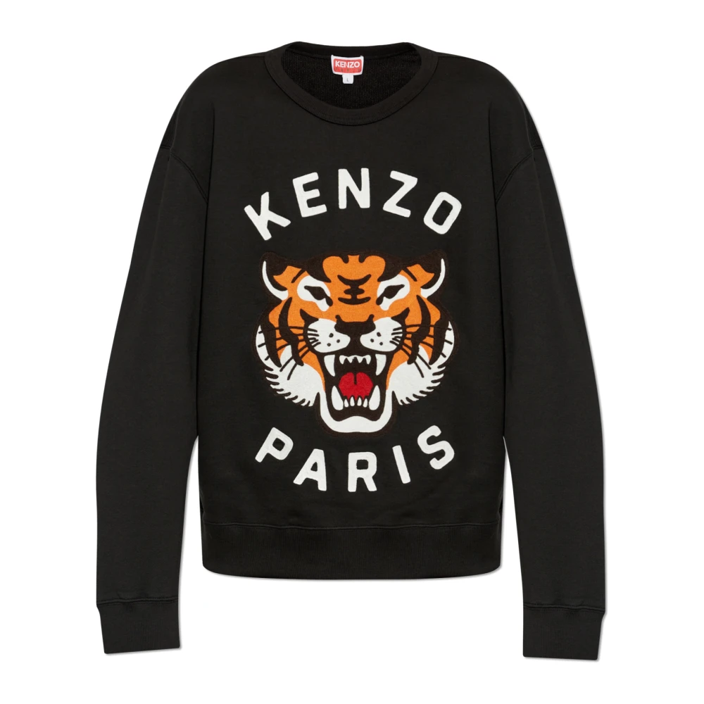 Kenzo Zwarte Sweatshirt Lucky Tiger Borduurwerk Black Heren