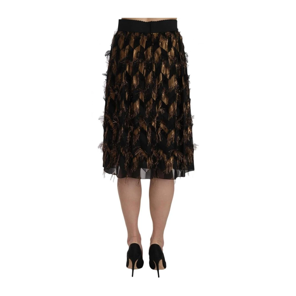 Dolce & Gabbana Zwart & Goud Franje Zijden Rok Black Dames