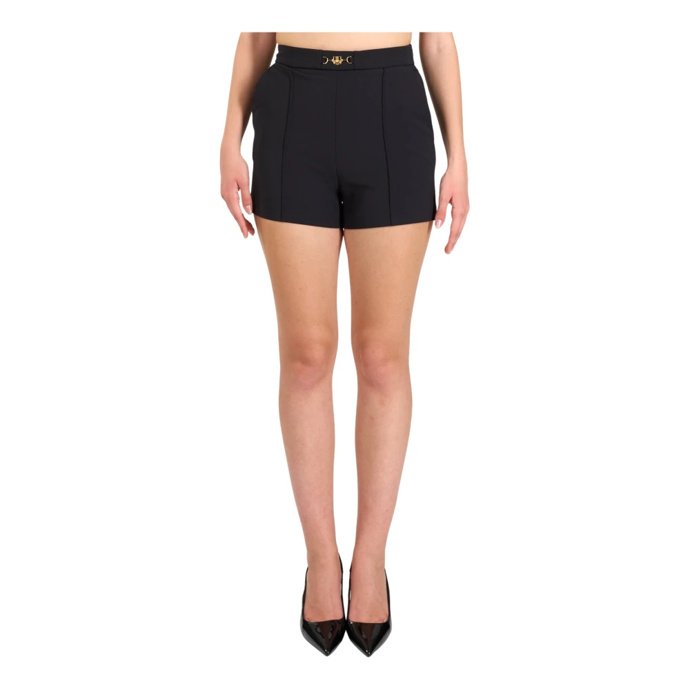 Elisabetta Franchi Stretch Crepe Shorts met Metalen Logo Black Dames