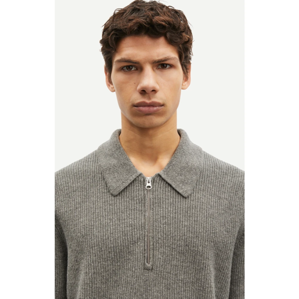 Samsøe Lichtgrijze Merino wollen polo trui Gray Heren