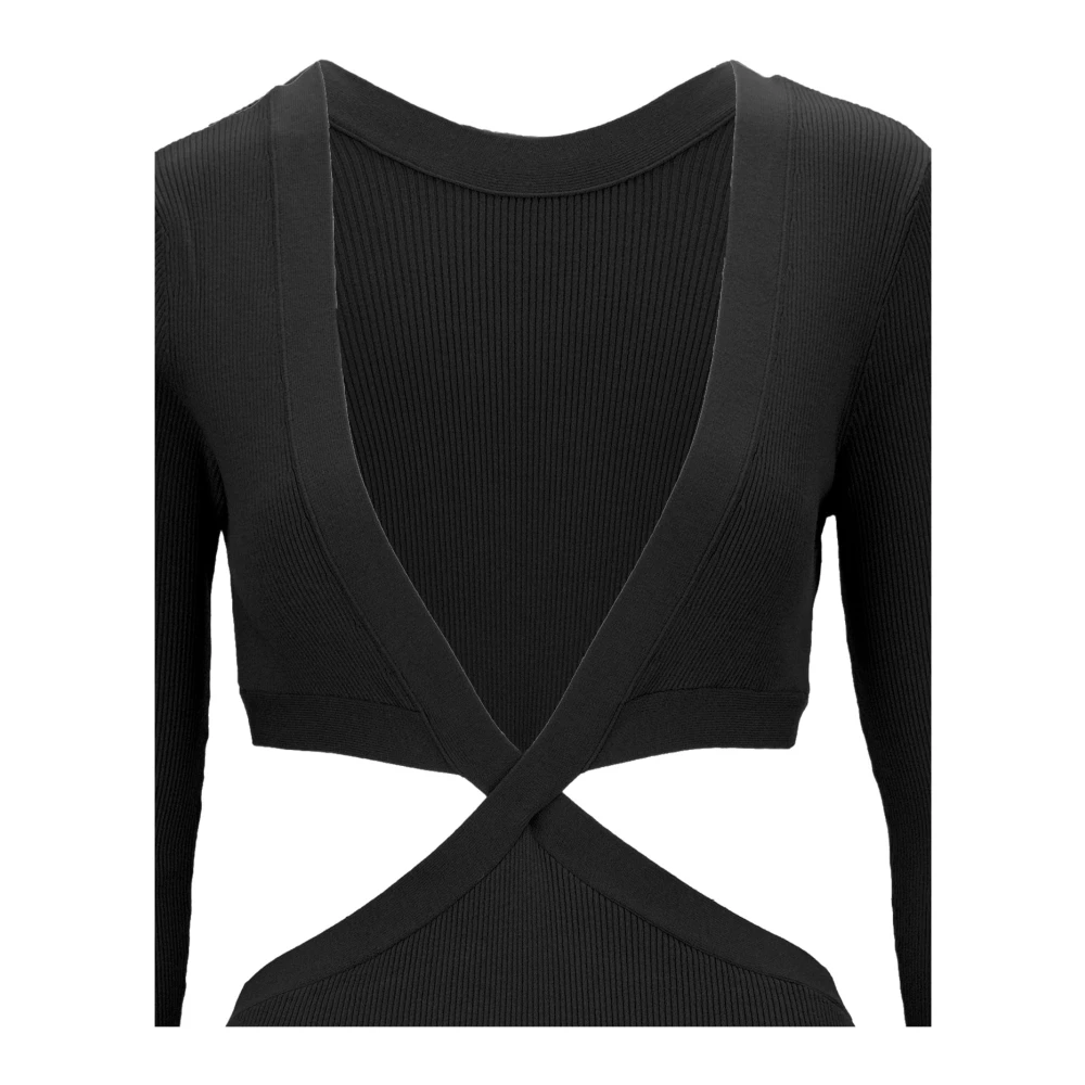 Elisabetta Franchi Jurk met lange mouwen en diepe V-hals Black Dames