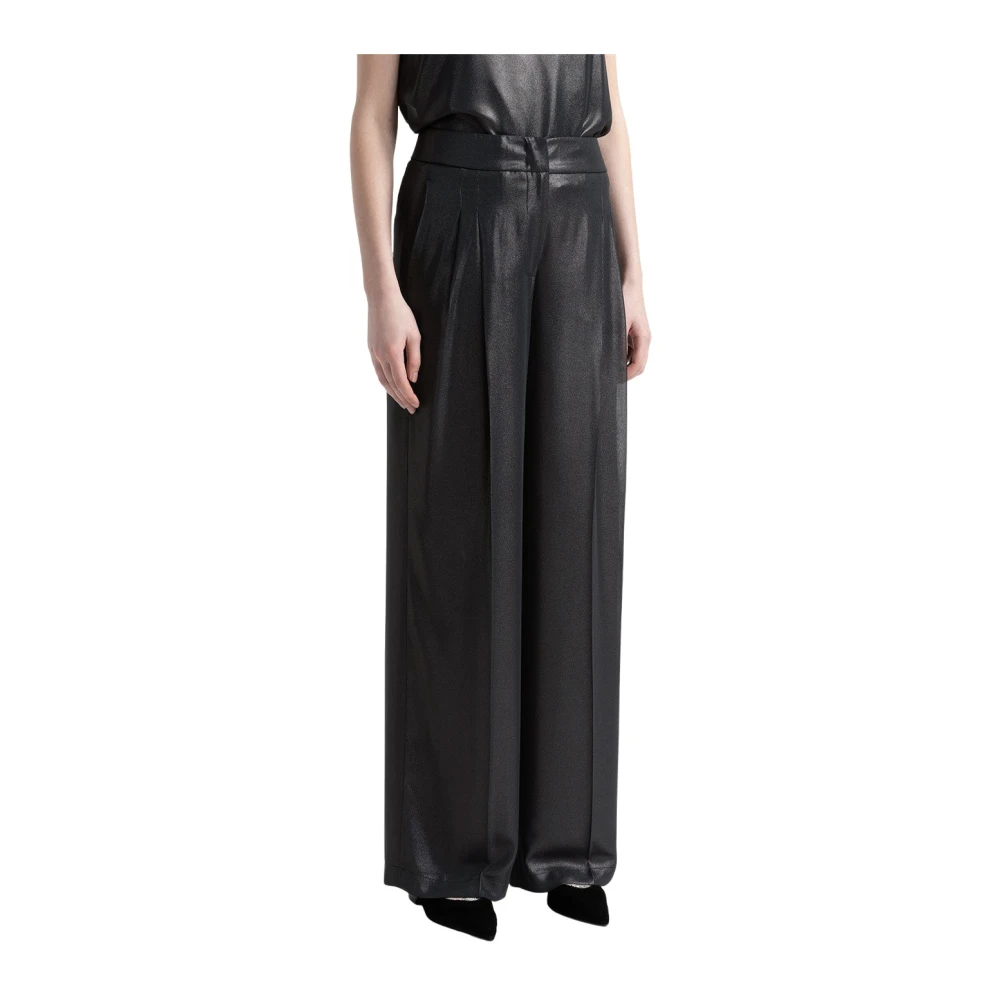 PESERICO Gelamineerde georgette palazzo broek Black Dames