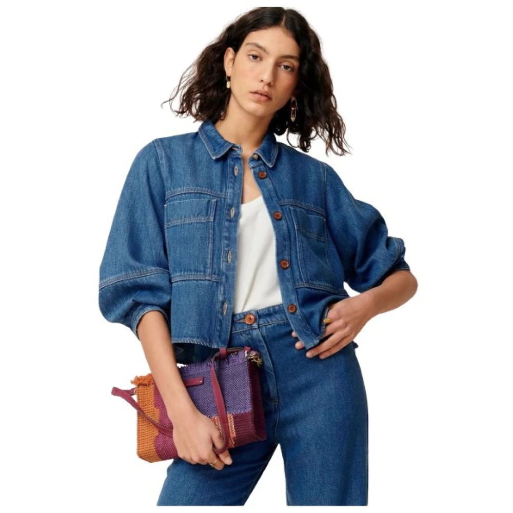 Sessun Korte Lyocell Workwear Overhemdjurk Blue Dames