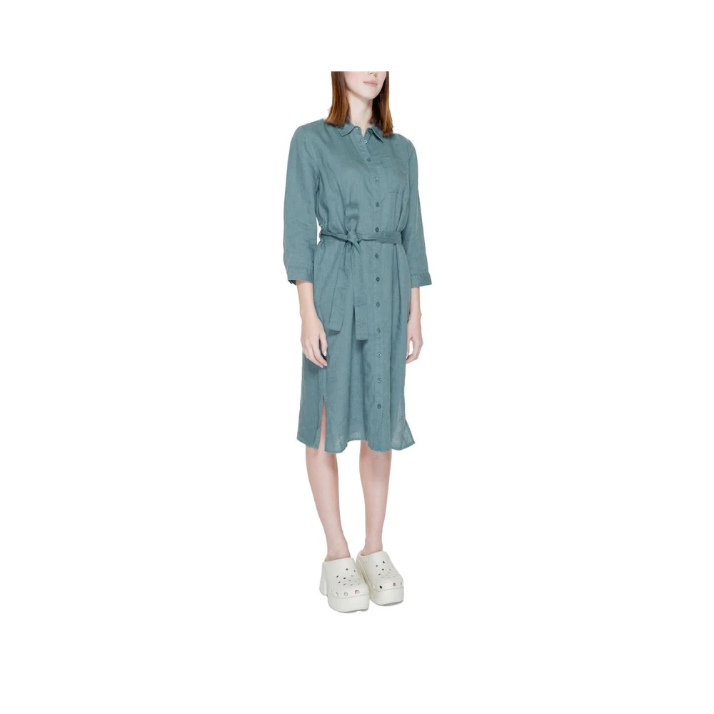 Street One Linnen Lange Jurk Lente Zomer Collectie Green Dames