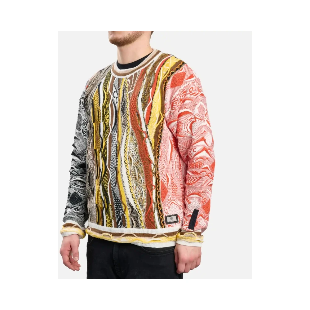 Carlo colucci Gele Heren Sweater met Klassieke Ronde Hals Multicolor Heren