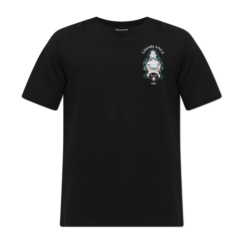 Casablanca , T-Shirts, Male, Black, M, Hotel Emblem Short Sleeve T-Shirt