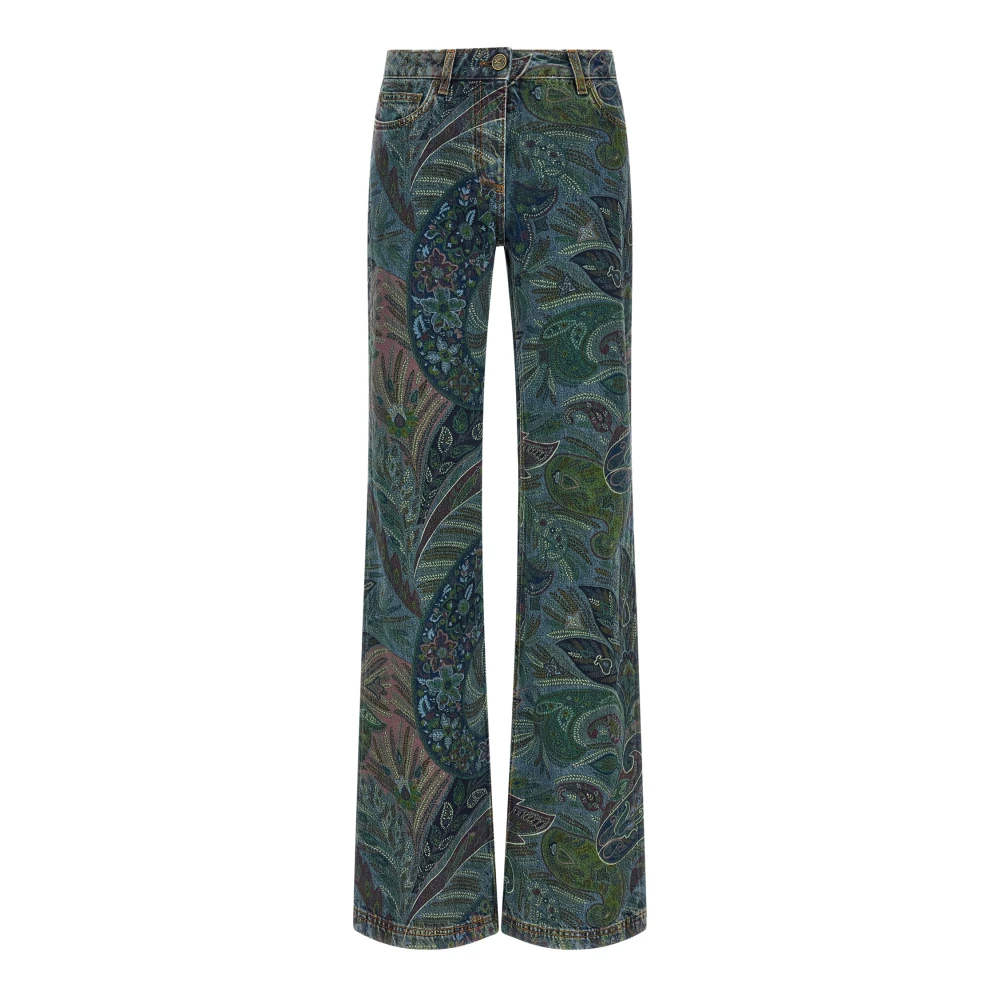 Etro Women's Multicolor Wide Jeans, W30, Floral Print Denim Jeans