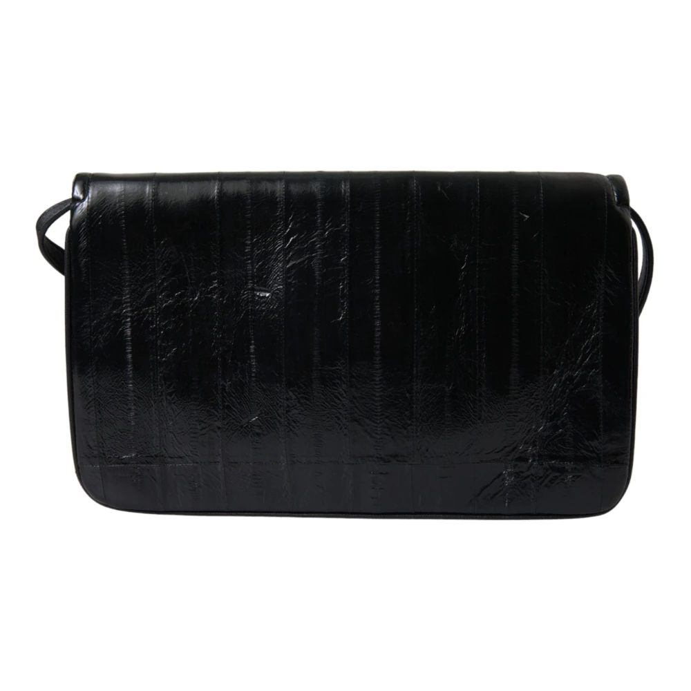 Dolce & Gabbana Elegante Schoudertas van Zwart Leer Black Dames