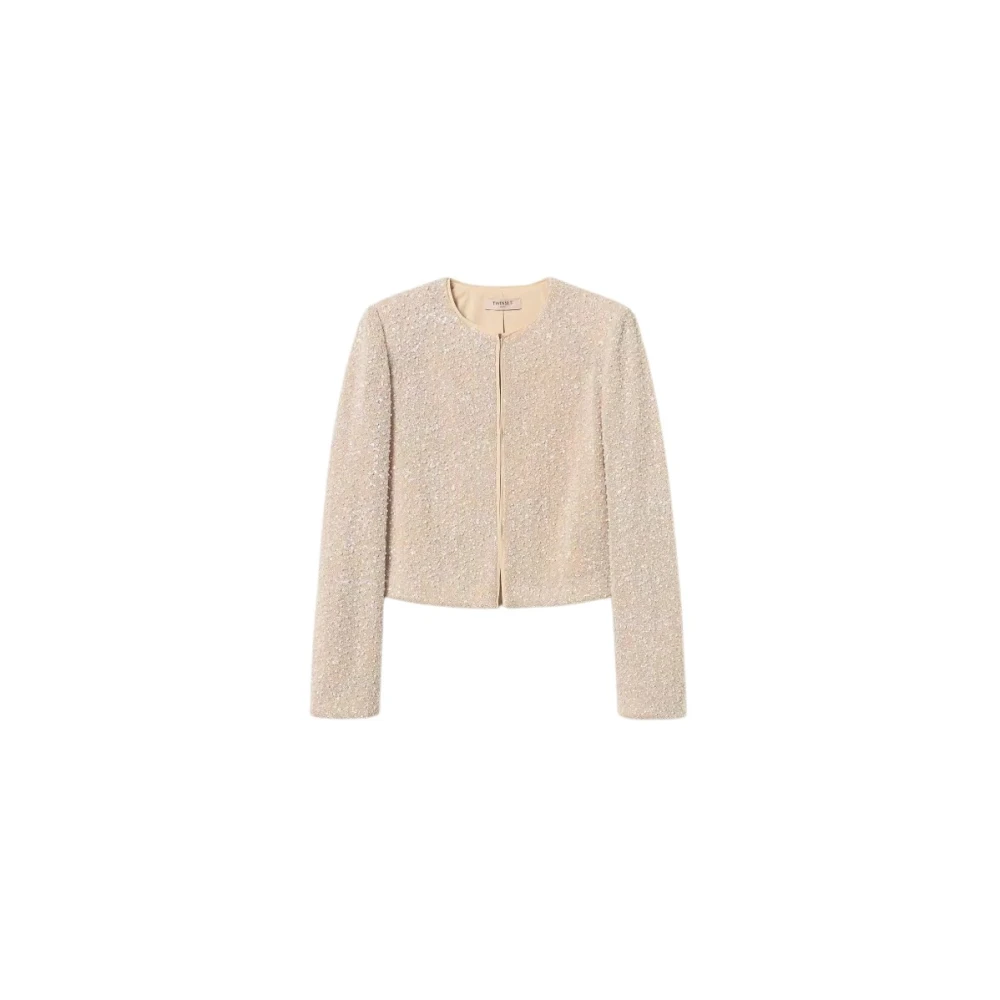 Twinset Pailletten en parel jasje Beige Dames