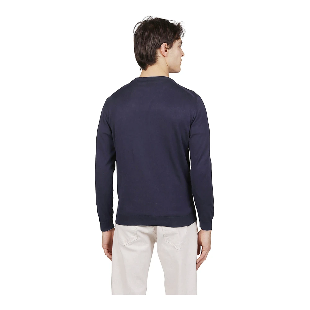Eleventy Sea Island Katoen Ronde Hals Tipping Sweater Blue Heren