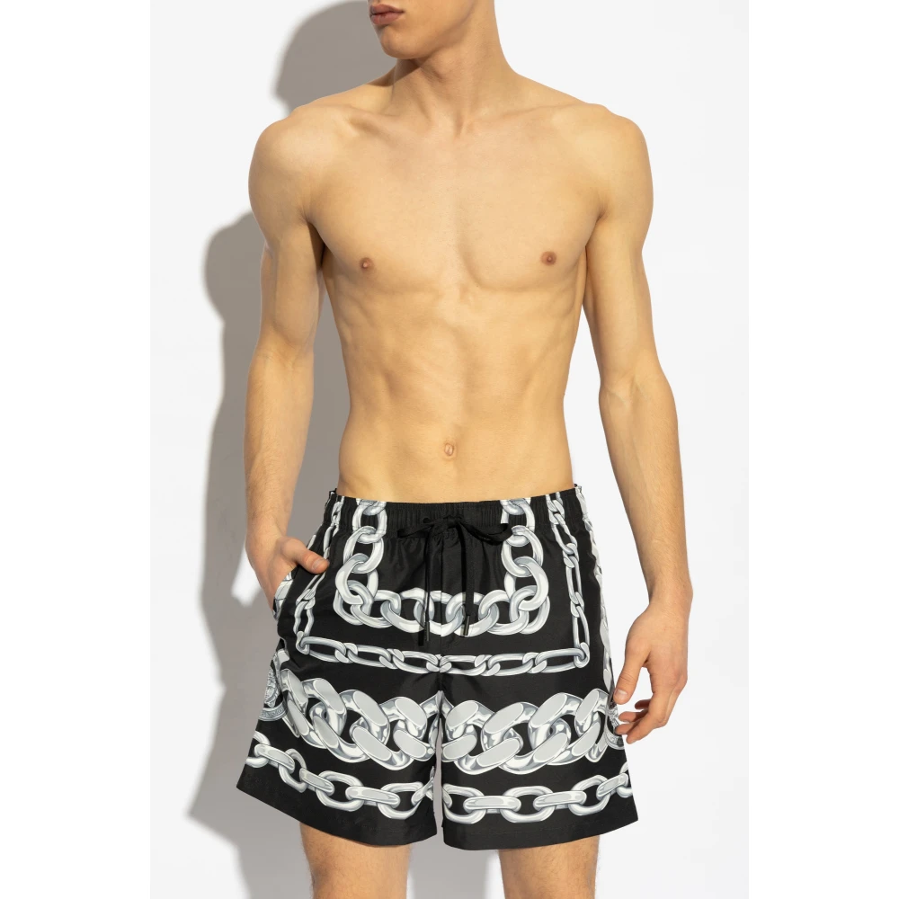Versace Zwembroek met Medusa Chains-print Black Heren