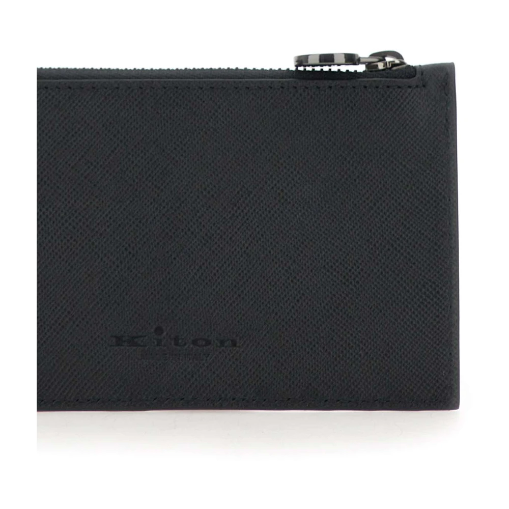 Kiton Heren Leren Portemonnee Zwart Multi Compartimenten Black Heren
