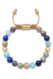 Women's Beaded Bracelet with Aquamarine, Blue Lapis, Opal, and Botswana Agate