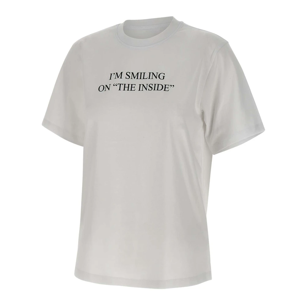 Victoria Beckham Wit Katoenen T-shirt met Logo Print White Dames