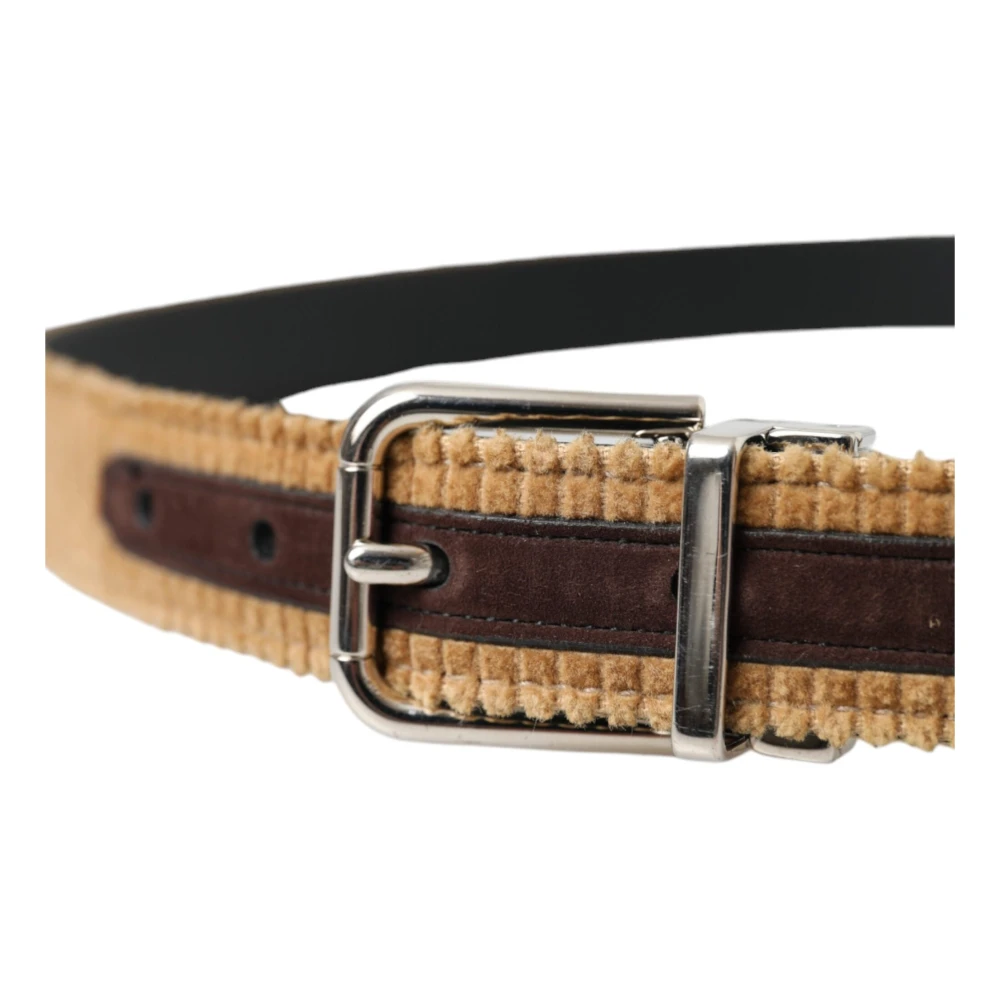 Dolce & Gabbana Bruin Velvet Metalen Gesp Riem Mannen Brown Heren