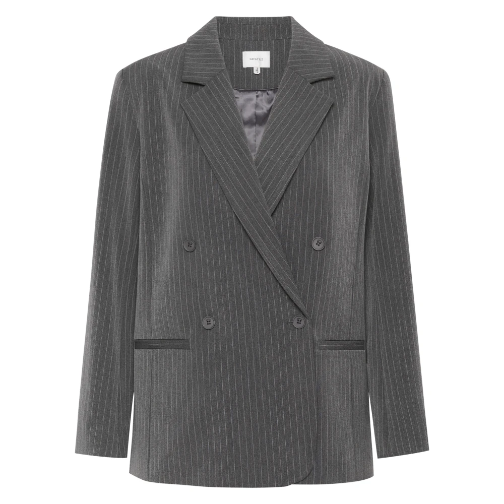 Gestuz Grå Pinstripe Oversized Blazer Gray, Dam