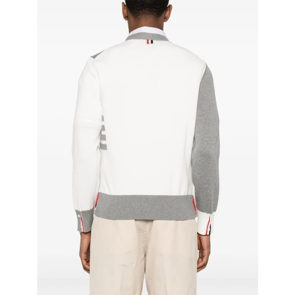 Thom Browne Grijze Trui Kleurblok V-hals Ontwerp Gray Heren