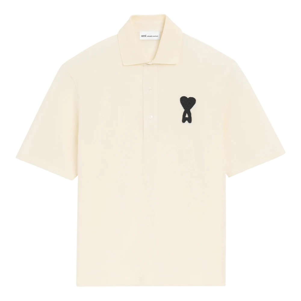 Ami Paris Women's Beige Polo Shirts, Xs, Boxy Fit Polo