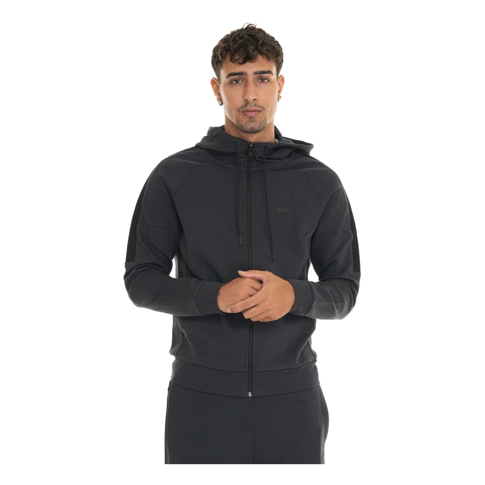 Boss Hoodie met rits en logo Blue Heren