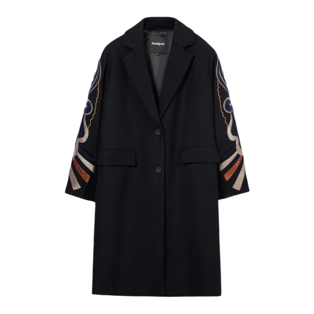 Desigual Zwarte Bedrukte Jas met Knoopsluiting Black Dames