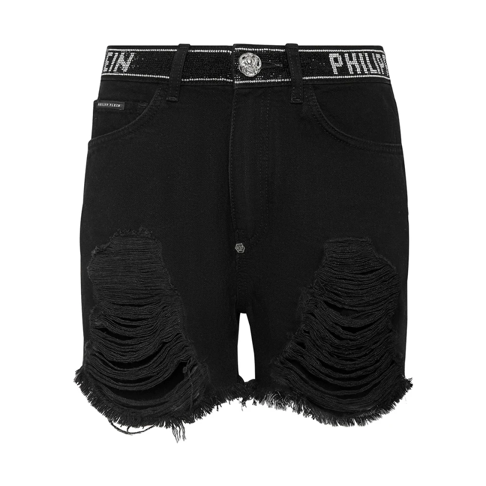 Philipp Plein Women's Black Denim Shorts, W26, Denim Shorts