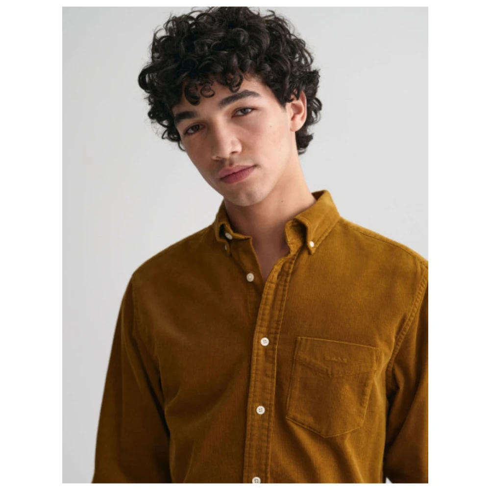 Gant Fluweel Regular Shirt met Borstzak Brown Heren