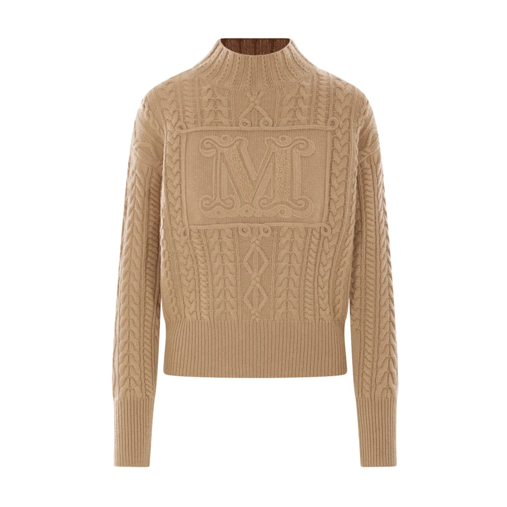 Max Mara Kameel Gebreide Trui met Monogramdetail Brown Dames