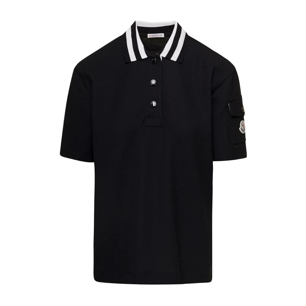 Moncler Zwarte Poloshirt met Gestreepte Kraag Black Dames