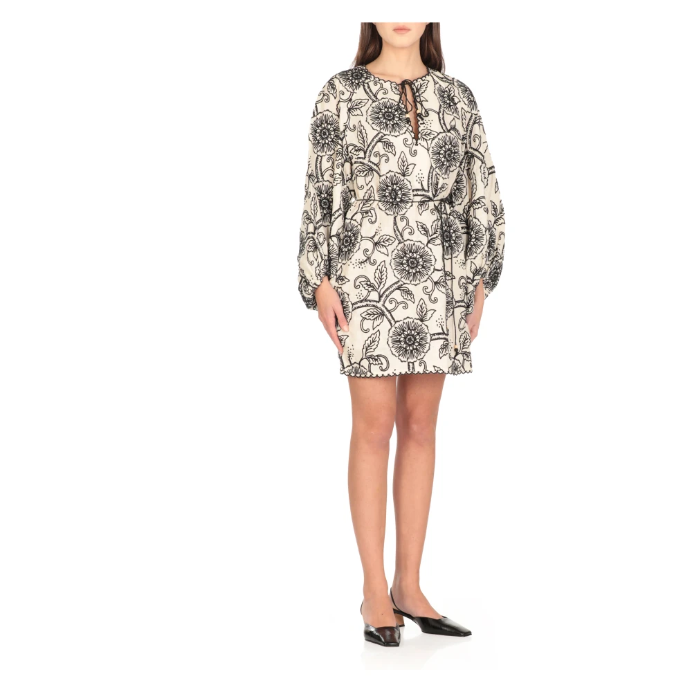 Zimmermann Bloemen linnen jurk met V-hals Black Dames