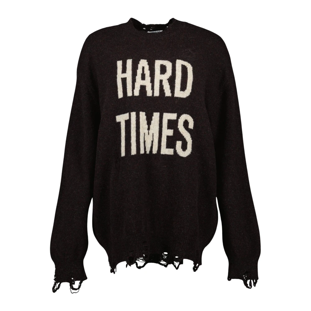 Moschino Women's Brown Wool Distressed Jumper - Round-Neck Knitwear - 2XS - Knitwear