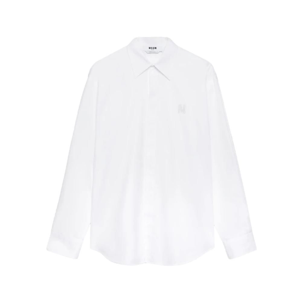 Msgm Klassieke Witte Shirt Logo Voorzijde Gebogen Zoom White Heren